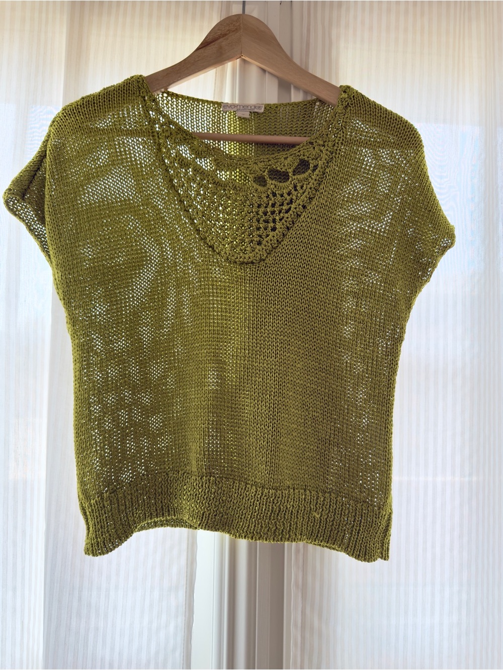 Eva Mendes Lightweight Olive Green Knit V-Neck Sweater